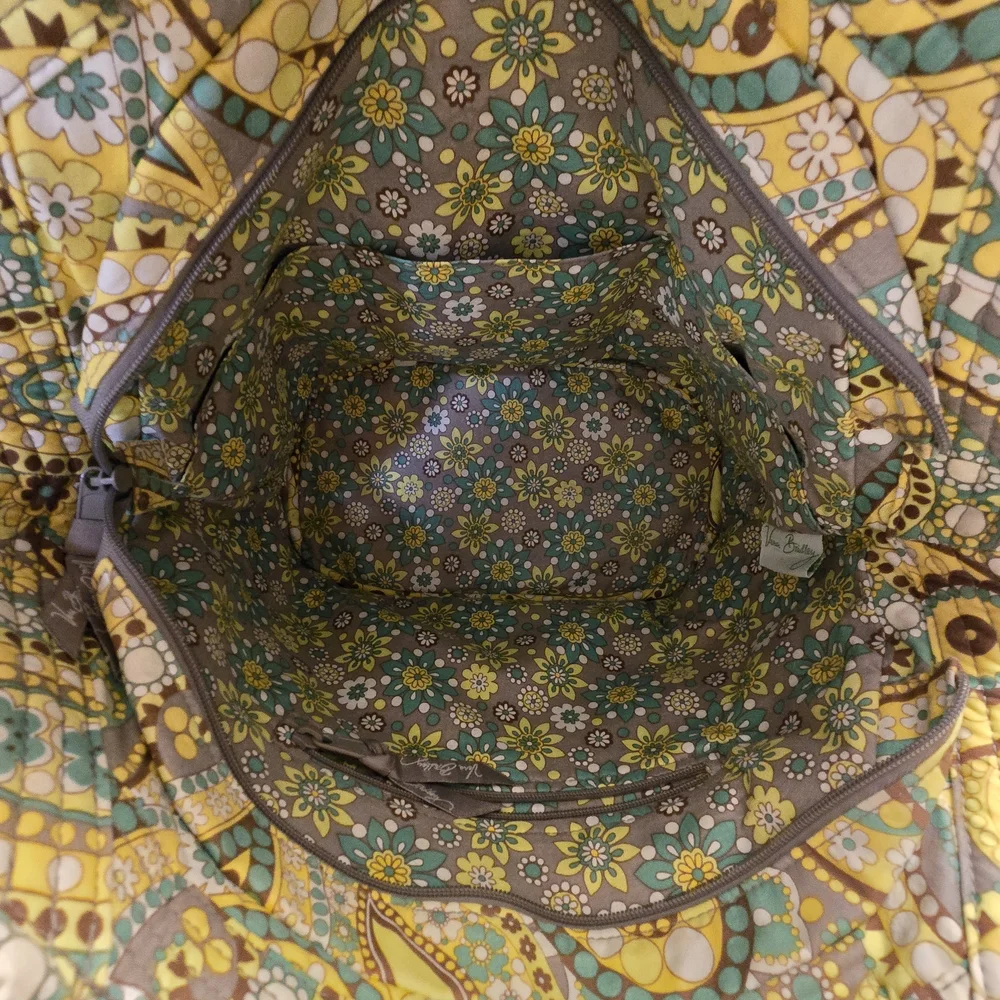Vera Bradley Paisley‎ Tote Bag - Yellow Gray Green Floral Zip Closure